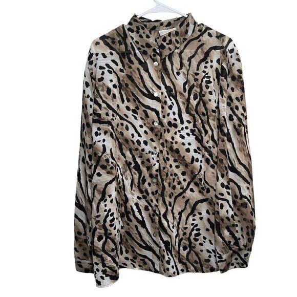 Alfred Dunner Blouse Women's 18 Printed Button Up Long Sleeve Animal Top - Picture 1 of 10